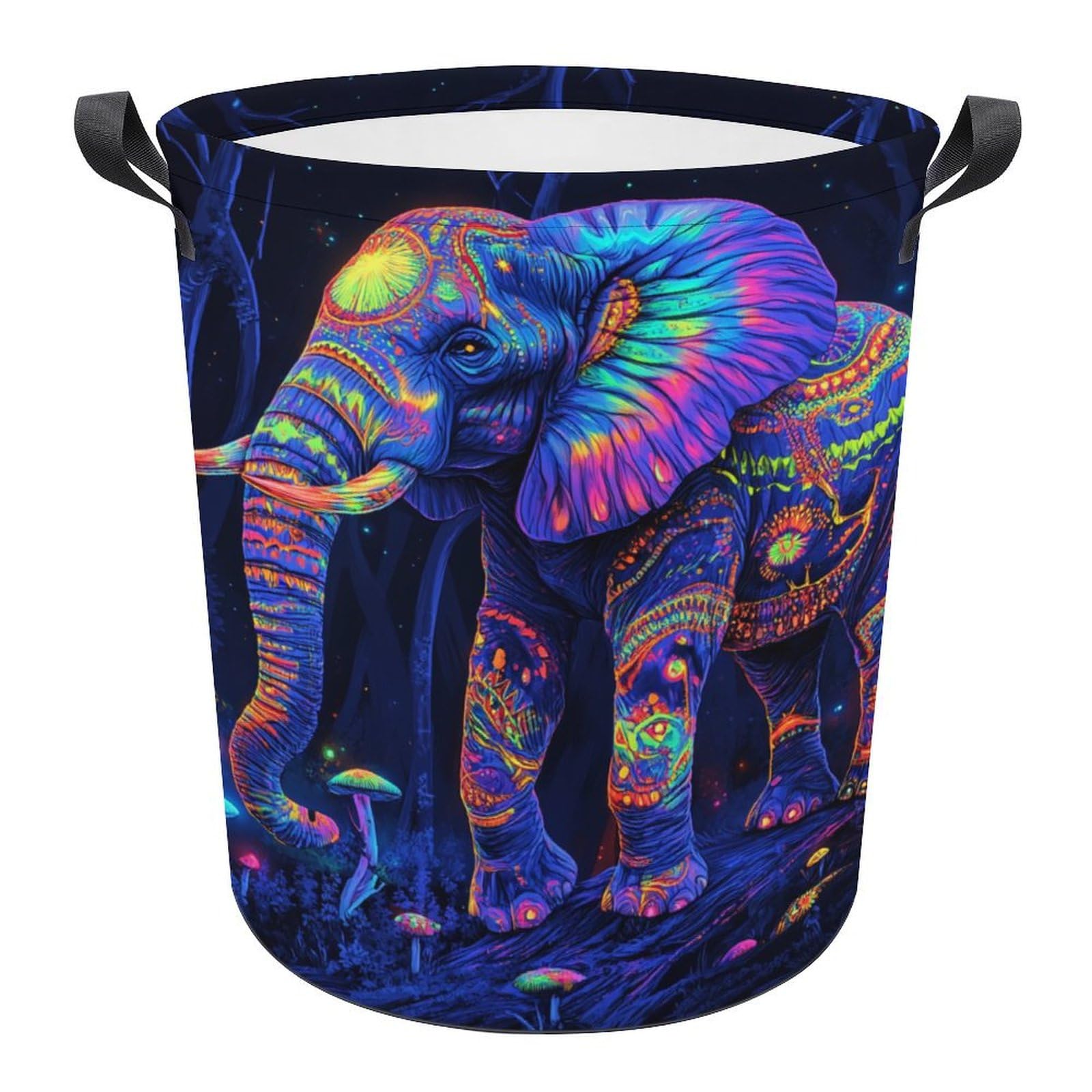Majestic Elephant Psychedelic Mushrooms Laundry Baskets Laundry Hamper Waterproof Foldable Storage Bin Dirty Clothes Laundry Basket for Living Room Bathroom