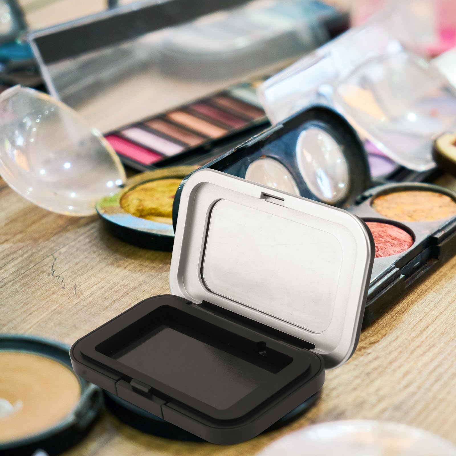 2 Stück Magnetische Lidschattenbehälter aus Kunststoff Schwarz | Leere Organizer für Make Up, Reiseetui mit Deckel, für Display und Aufbewahrung