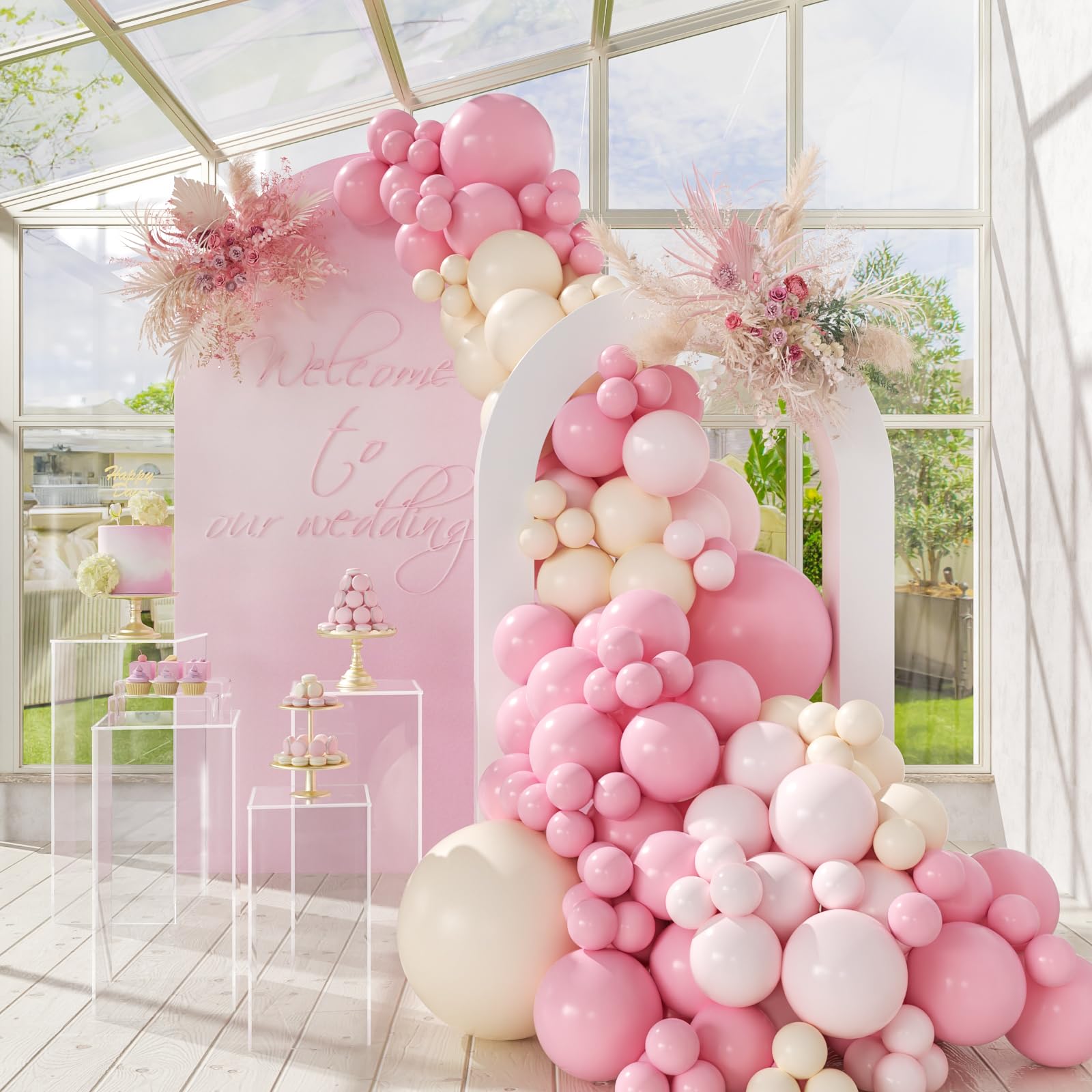 Bride Pink Balloon Arch Garland Pastel For Baby Shower Party Decoration Nude Cream Double-Stuffed Girl Women Princess Ivory White