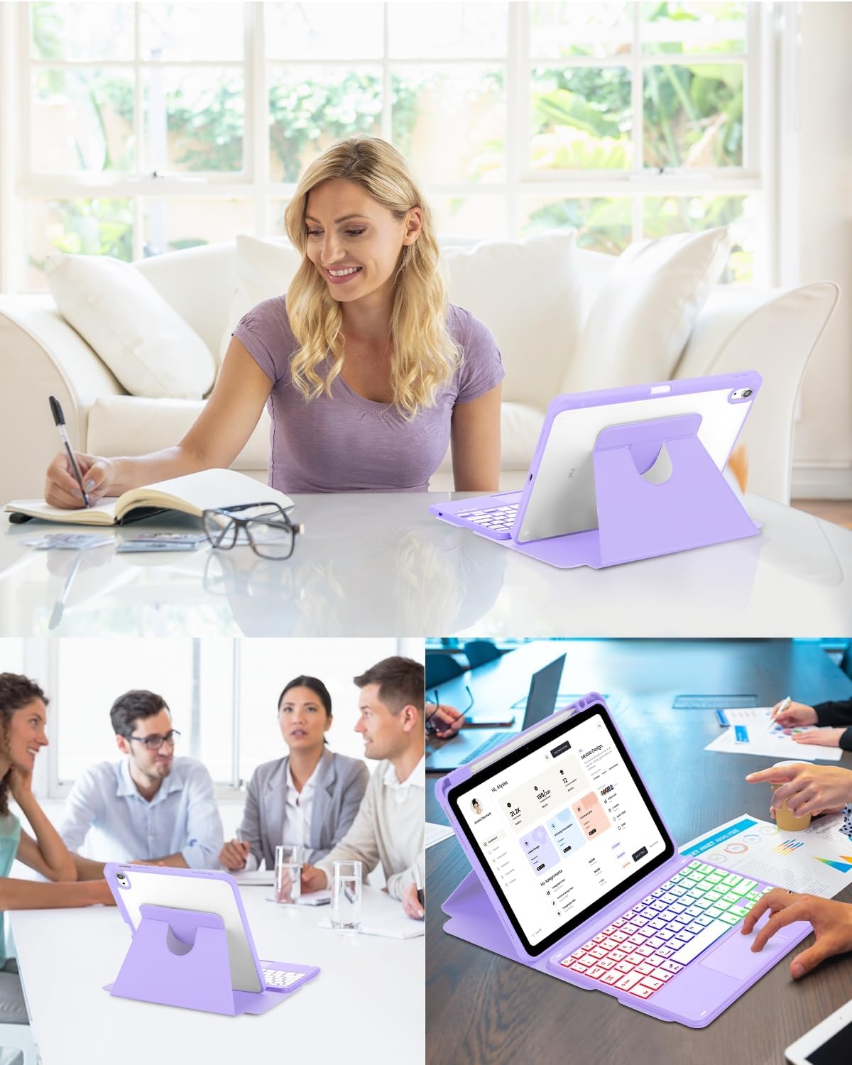 Touchpad Keyboard Case for iPad Air 11 inch M3 2025/M2 2024 7th/6th Generation, 360 Rotation Cover with Wireless Backlit Detachable Keypad for Air 10.9" 5th 4th 4 5 6 7 Gen, Purple - Image 8