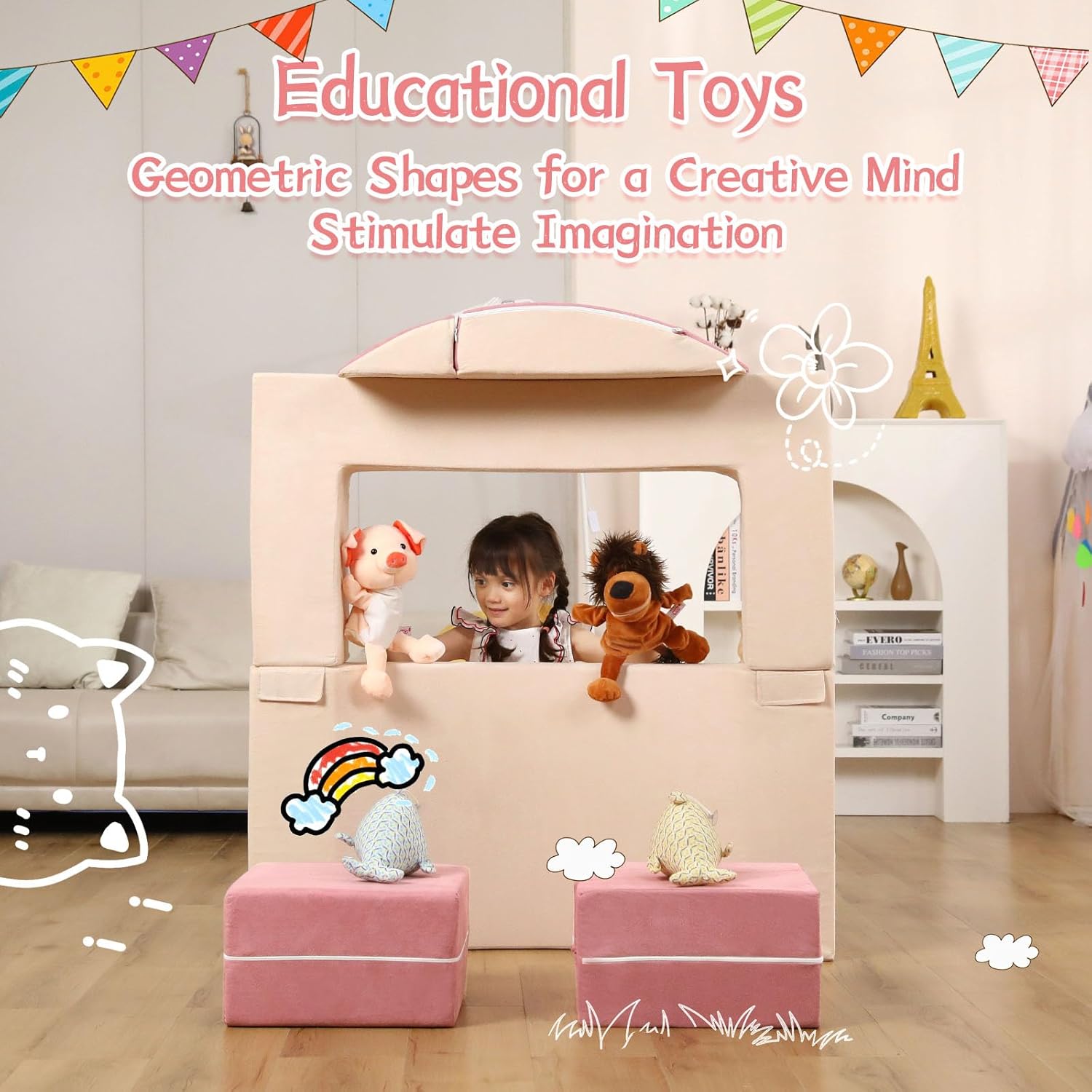 Modular Kids Play Couch, Kids Sofa Toddler Couch, Foam Play Set with Recliner, Toddler Sofa for Creative Boys & Girls, Convertible Foam Climbing Blocks