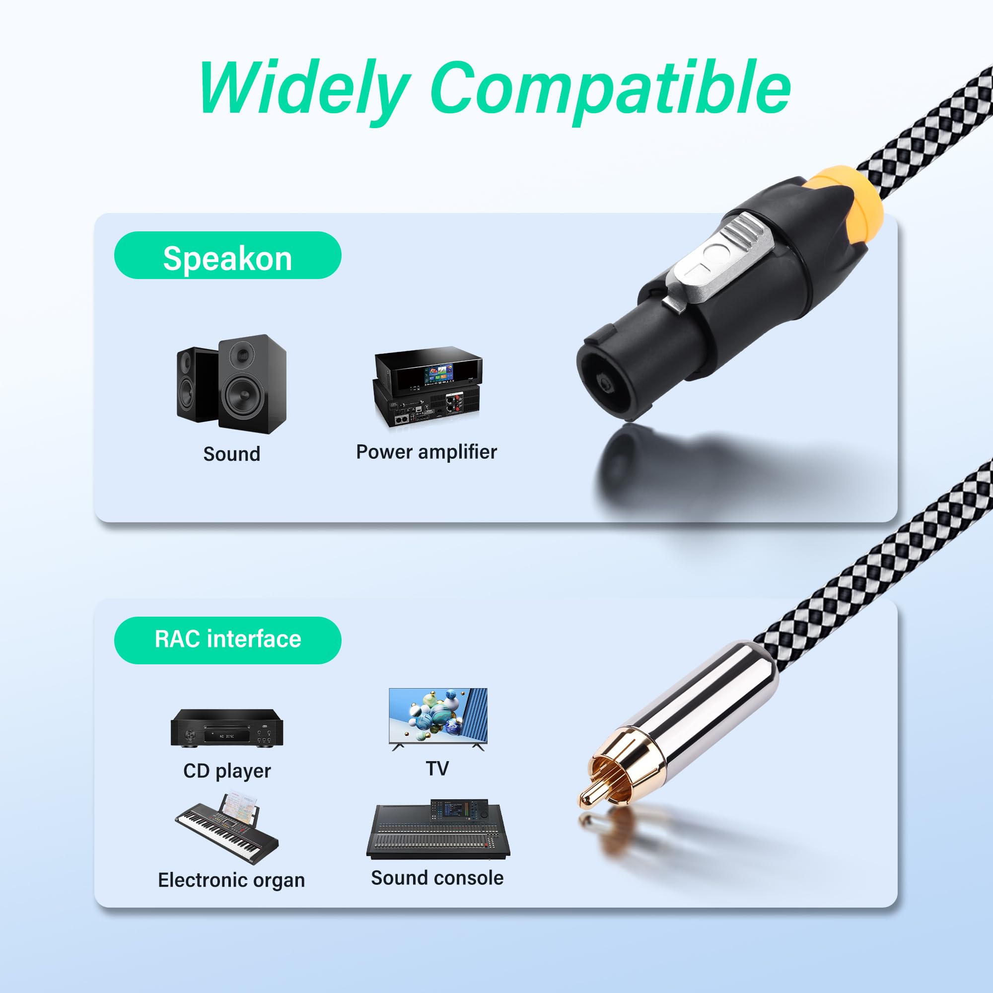 SinLoon Cavo audio da Speakon a RCA, 3 m/10 FT, cavo coassiale da 14 AWG a treccia, cavo di collegamento segnale da amplificatore a home theater, cavo di collegamento professionale da amplificatore a