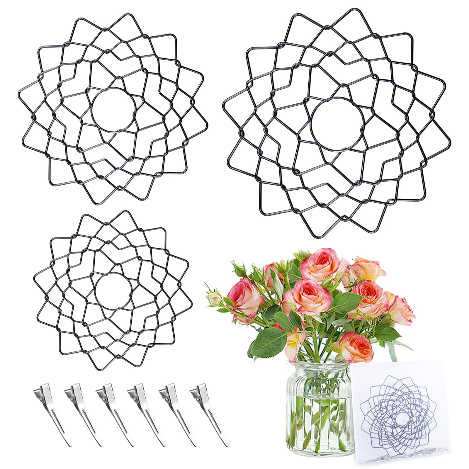 BMSQOFD 3 Size Flower Frog Grid Bouquet Stem Holder for Vase Artificial Flowers Arrangement,Flower Arranging Floral Frogs Kenzan Lid with Clips for Ikebana Floristry Supplies AccessoriesοΌGreyοΌ