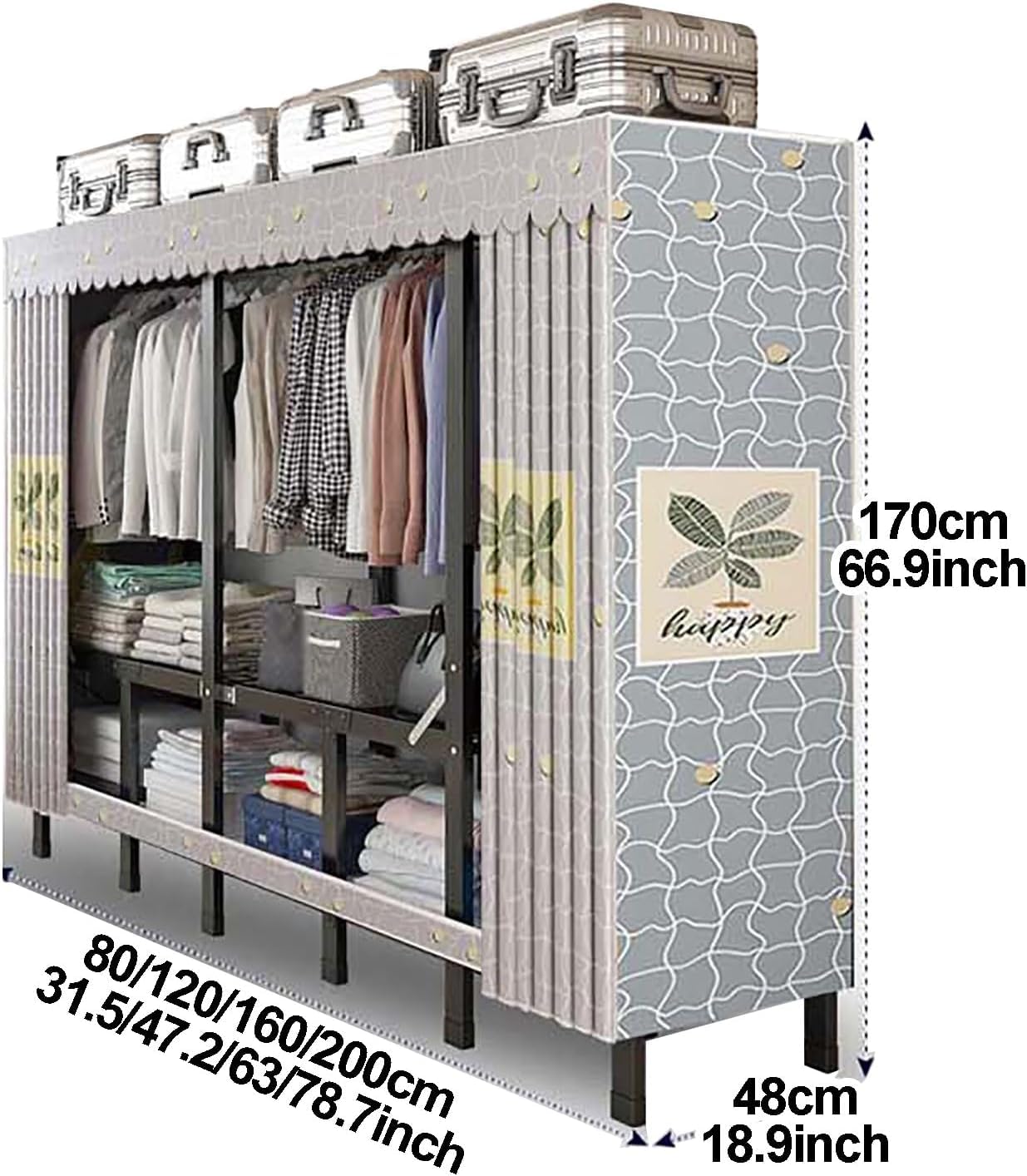Przenośna pokrywa szafa na ubrania składany wieszak na ubrania z wieszakami stojący L odzież do sypialni/akademika oszczędzająca miejsce(Blue2,160cm/63inch)