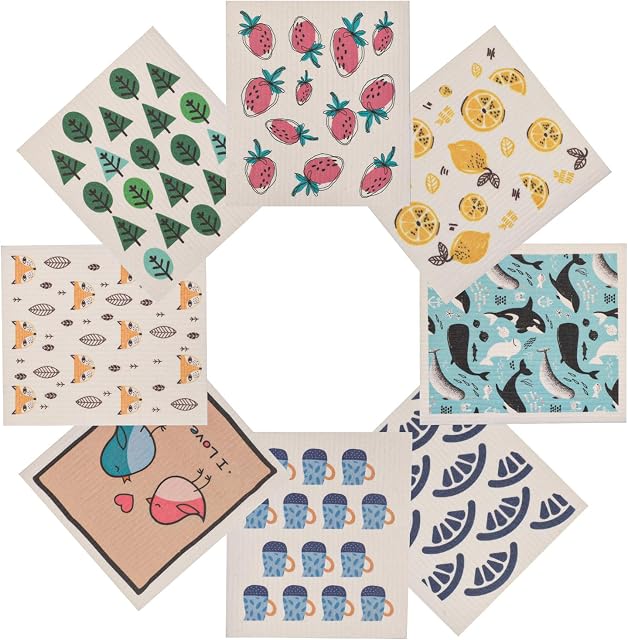 Swedish Dish Cloth, YAIKOAI 8pcs Multiple Sponge Cloth Swedish Dishcloth, Washable and Reusable ECO Friendly Swedish Kitchen Cloth, for Kitchen, Windows, Bar Counter