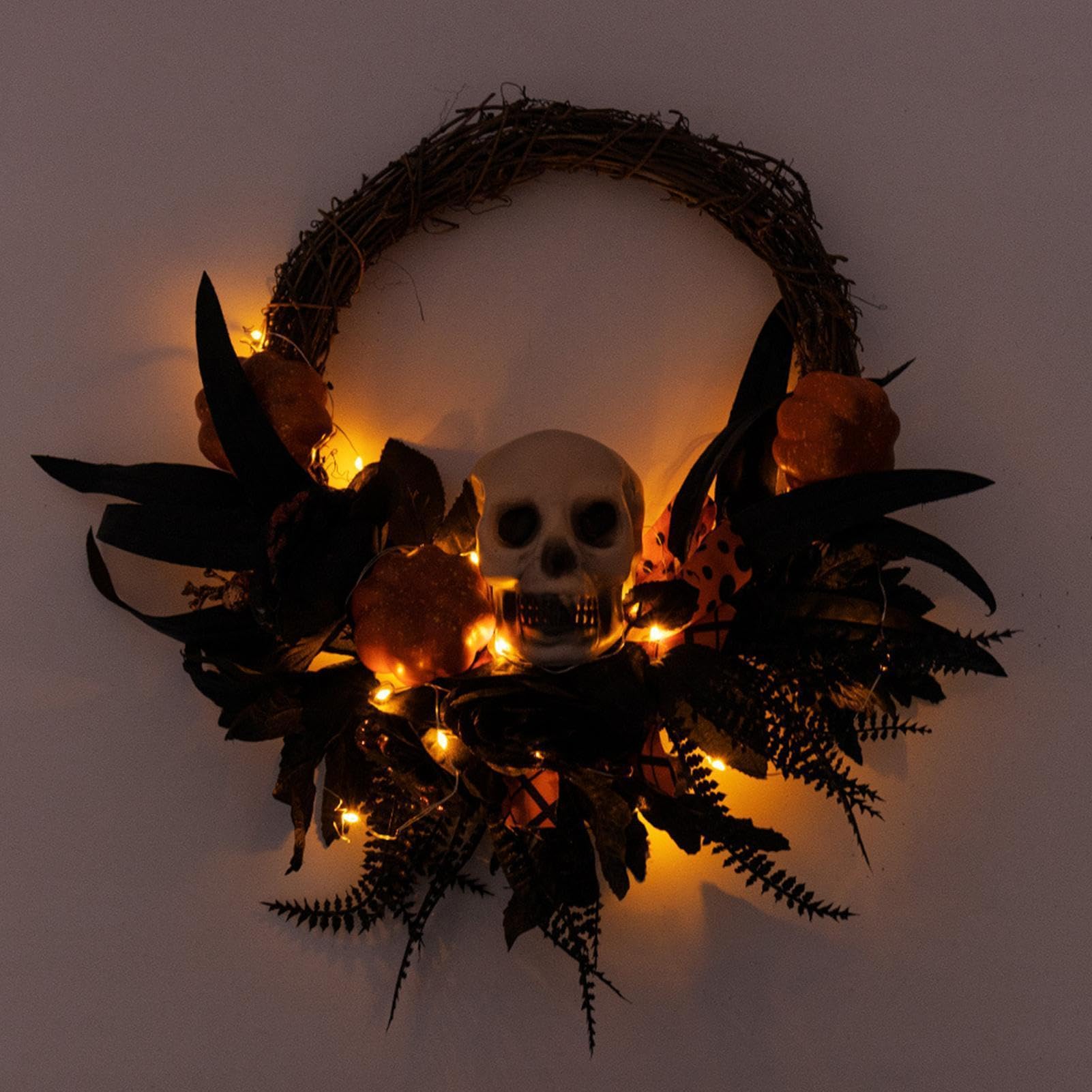 Corona Halloween Letrero Artesanal LED Hueso Artificial