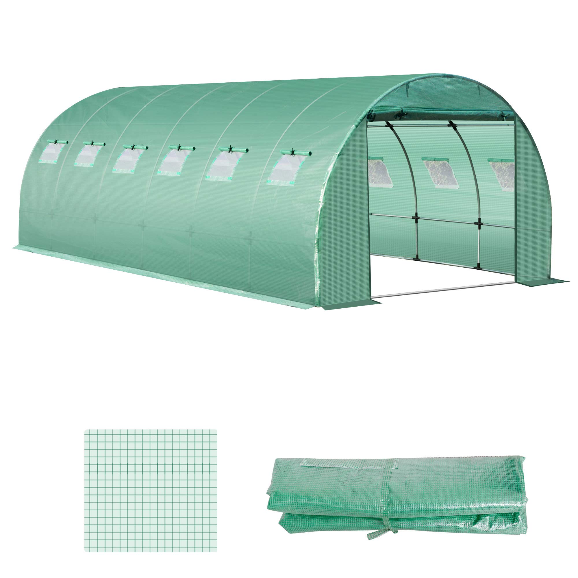Outsunny Polyethylenfolie 6x3x2m Ersatzfolie mit 12 Fenster für Gartentunnel Gewächshaus Folientunnel Gewächshausfolie Gartenfolie aus Polyethylen Treibhaus Folie Grün
