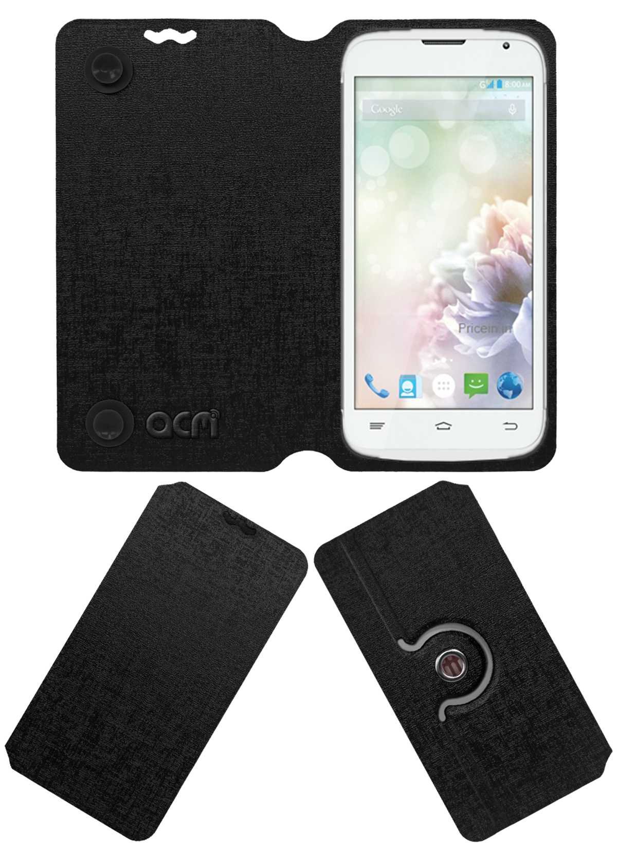 ACM Designer Rotating Flip Flap Case Compatible with OBI Fox S453 Mobile Stand Cover Black