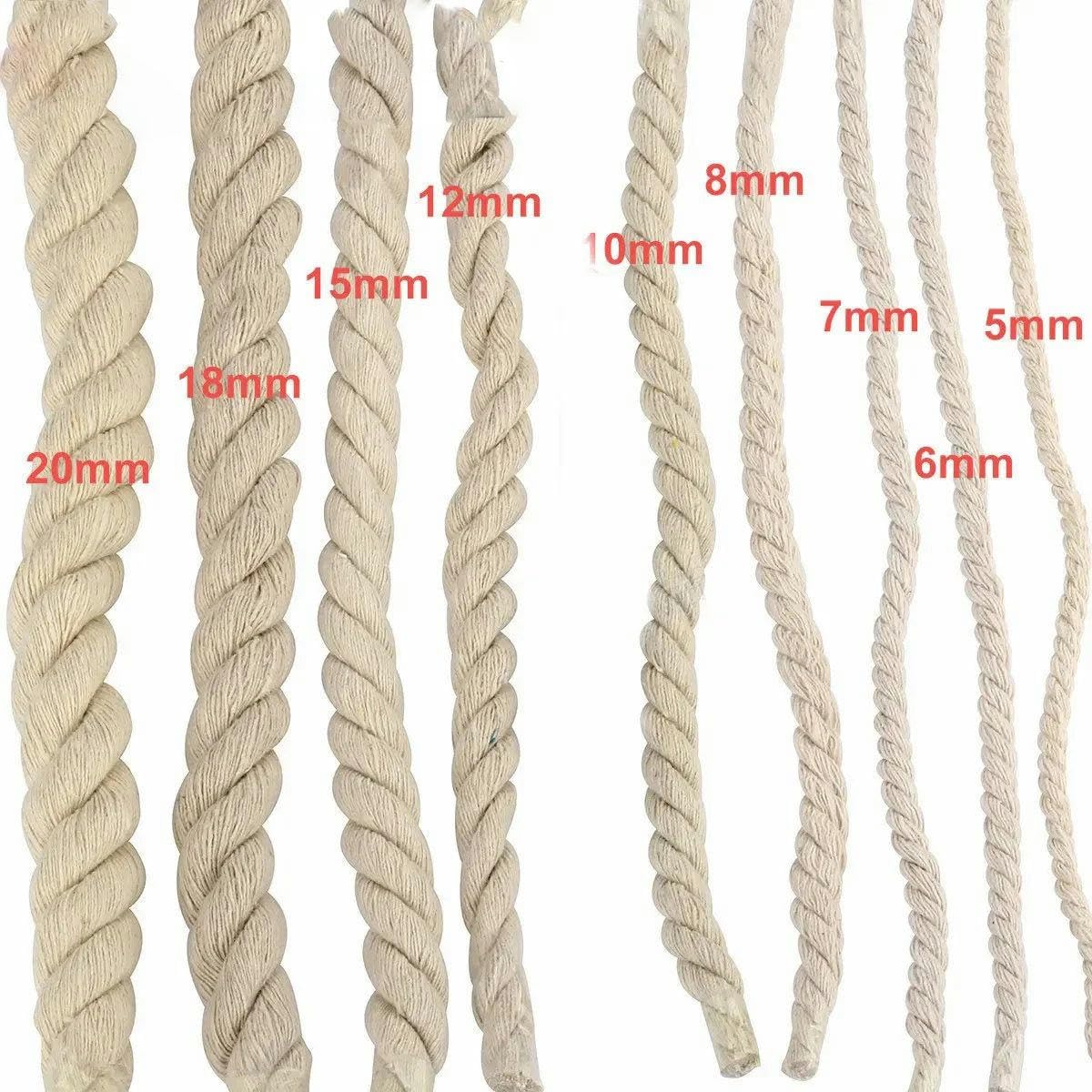 5M 5/6/7/8/10/12/15/18/20 mm Cordón de algodón Trenzado para Bolsa Decorativo Alta tenacidad 3 acciones Cuerdas Accesorios Textiles de Costura DIY-18 mm-5 Metros