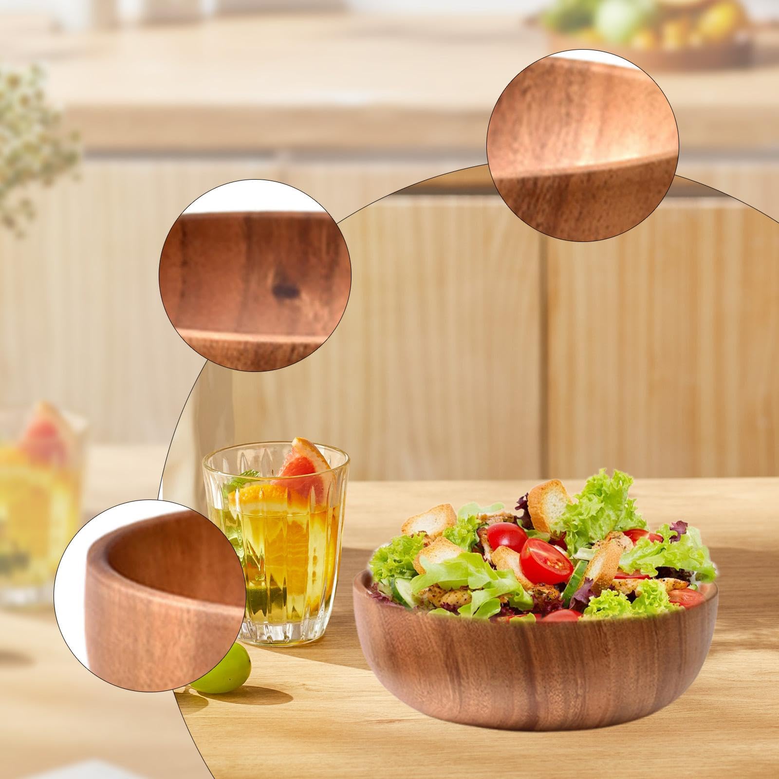 Bol de Madera para Ensalada, Plato para Arroz Y Cereales, Recipiente Rústico para, Recipiente para Almacenar Alimentos, Bol para Mezclar para P, 22cm X 7.5cm