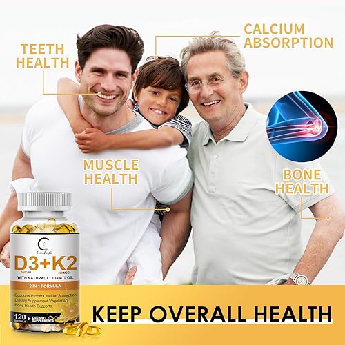 Miniatura 6 de Suplemento de vitamina D3 K2 con vitamina D3 5000 UI, 200 mcg de vitamina K2 MK-7 y aceite de coco natural, fórmula 2-1 a base de plantas para apoyo