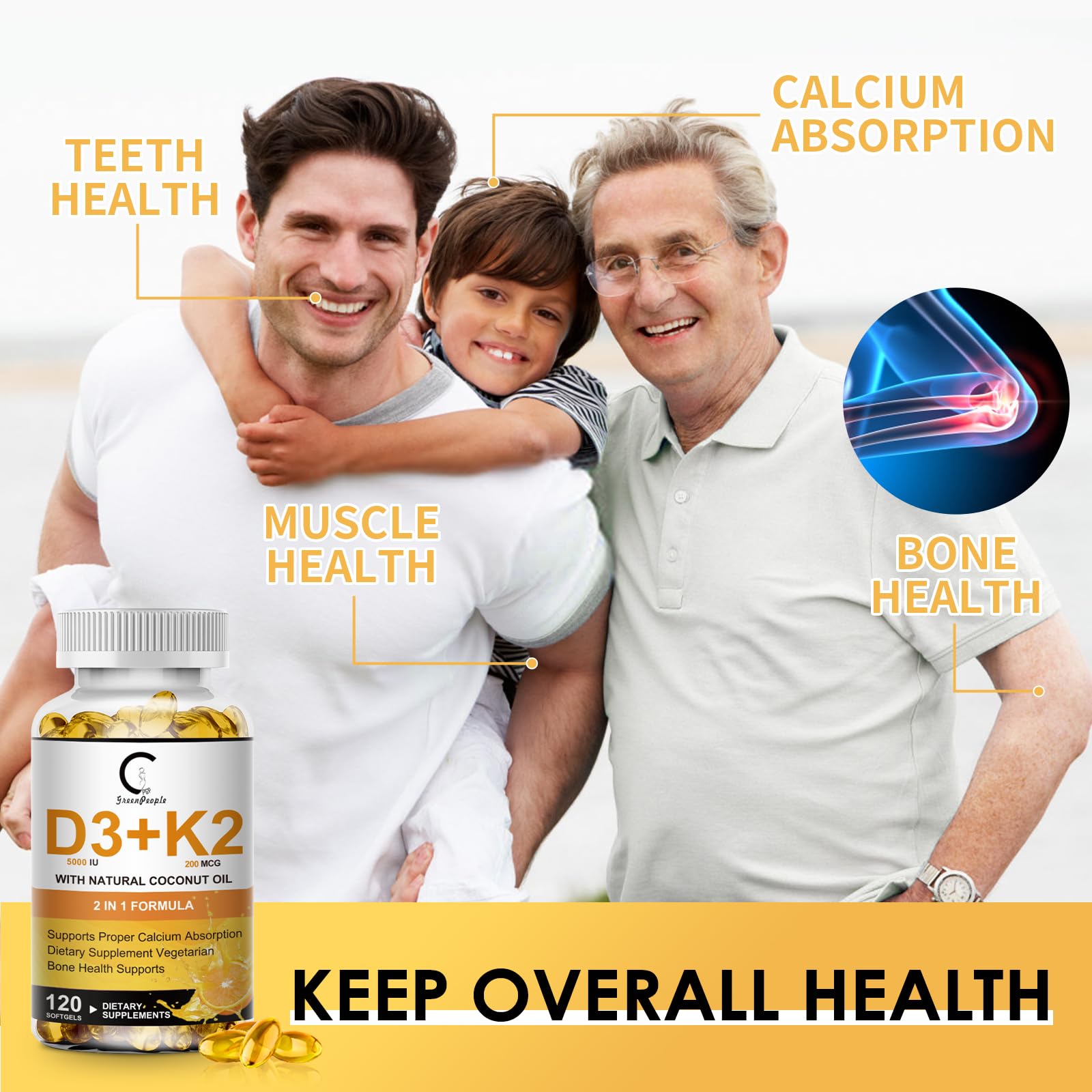Vitamin D3 K2 Supplement 5000 IU + K2 MK7 200mcg with Coconut Oil, 120ct — Amazon image 6