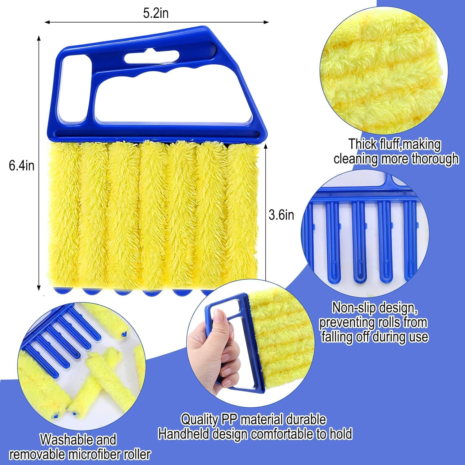 Blind Cleaner Duster Tool, 7 Finger Dusting Cleaner Tool for Window Venetian, Washable Mini Cleaner Brush, Hand Held Cleaner Tool for Air Conditioner Wood Blinds Dust Dirt (Blue)