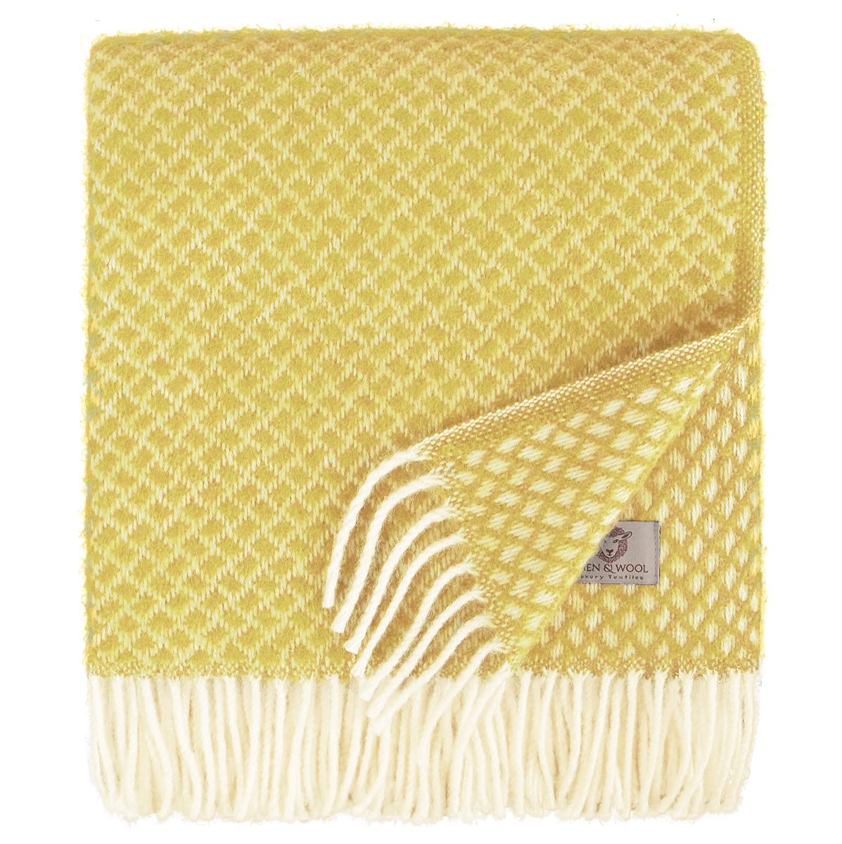 Linen & Cotton Zachte Warme Wollen Deken Woondeken Dagdeken Sofia -100% Nieuw-Zeelandse Wol, Beige (130 x 170 cm) Plaid Gooi Sprei Bank Bed Fauteuil Slaapbank Woonkamer Bankdeken Winterdeken Scheerwol