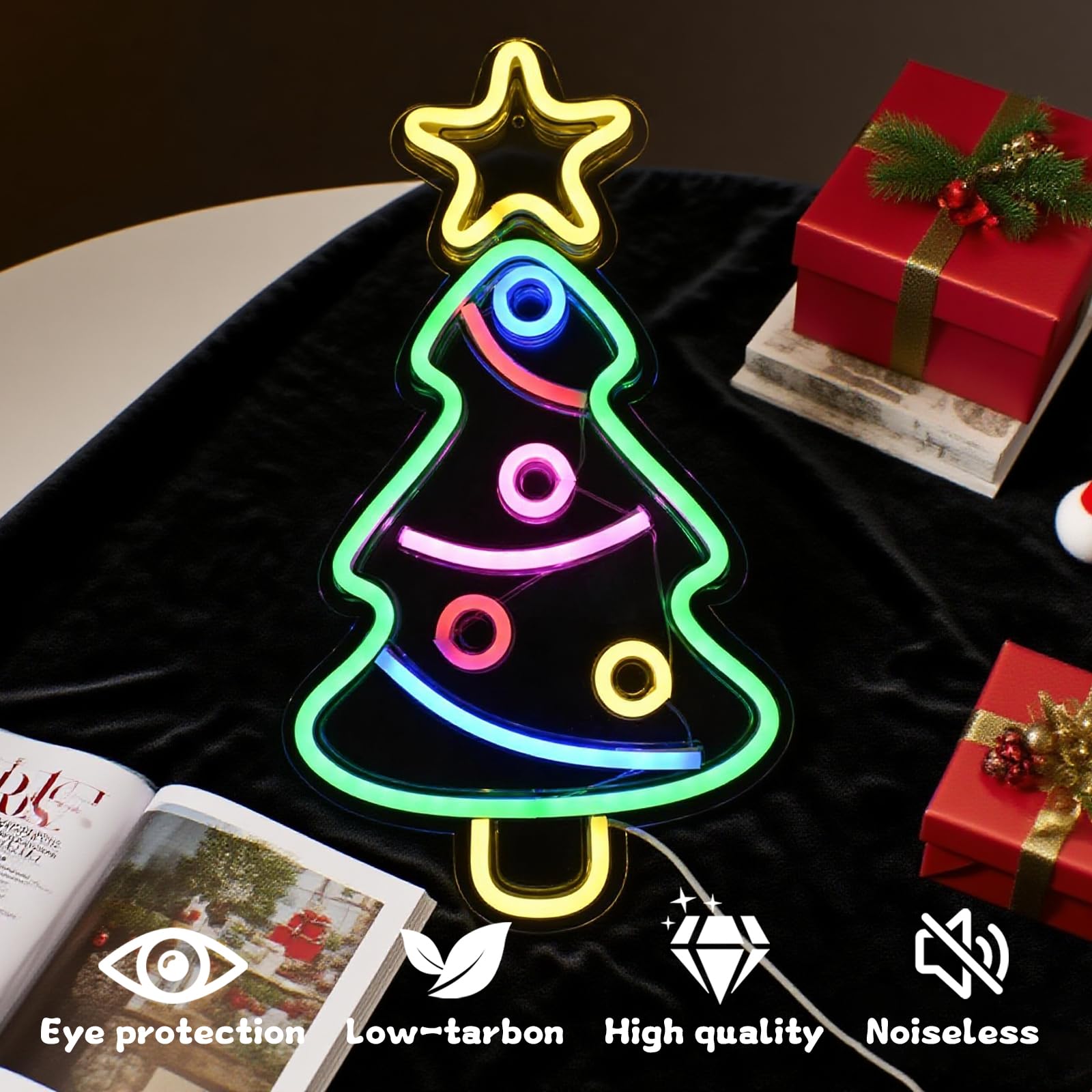 SEDEX Letrero de neón de Feliz Navidad, letrero LED de árbol de Navidad con alimentación USB para decoración de pared, fiesta de Navidad, bar, hogar, festival, decoración familiar para niños
