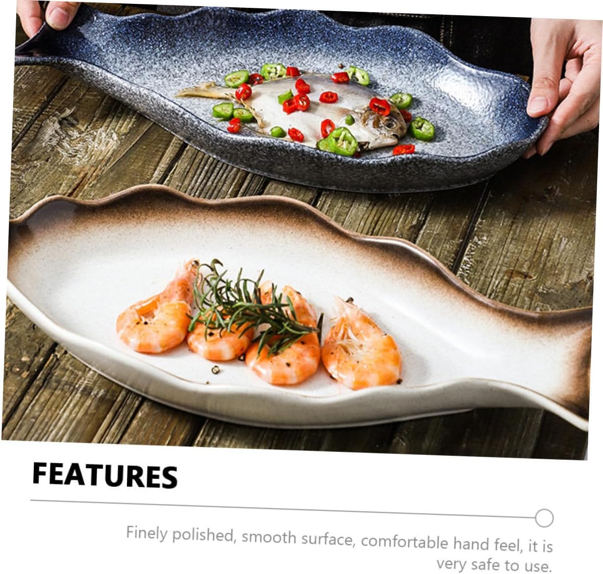 TOYANDONA Ceramic Steamed Fish Serving Dish 14-inch Japanese Style Fish Plate Creative Sushi Sashimi Platter Kitchen Dining Tableware for Home and Restaurant Use