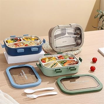 Lunch Box 3 Compartment Lunch Container for Adults with Leakproof Lids and Secure Side Latches, Removable Dishwasher Safe Tray, Colorful Shell for School, Office or Outdoor Picnic(Yellow)