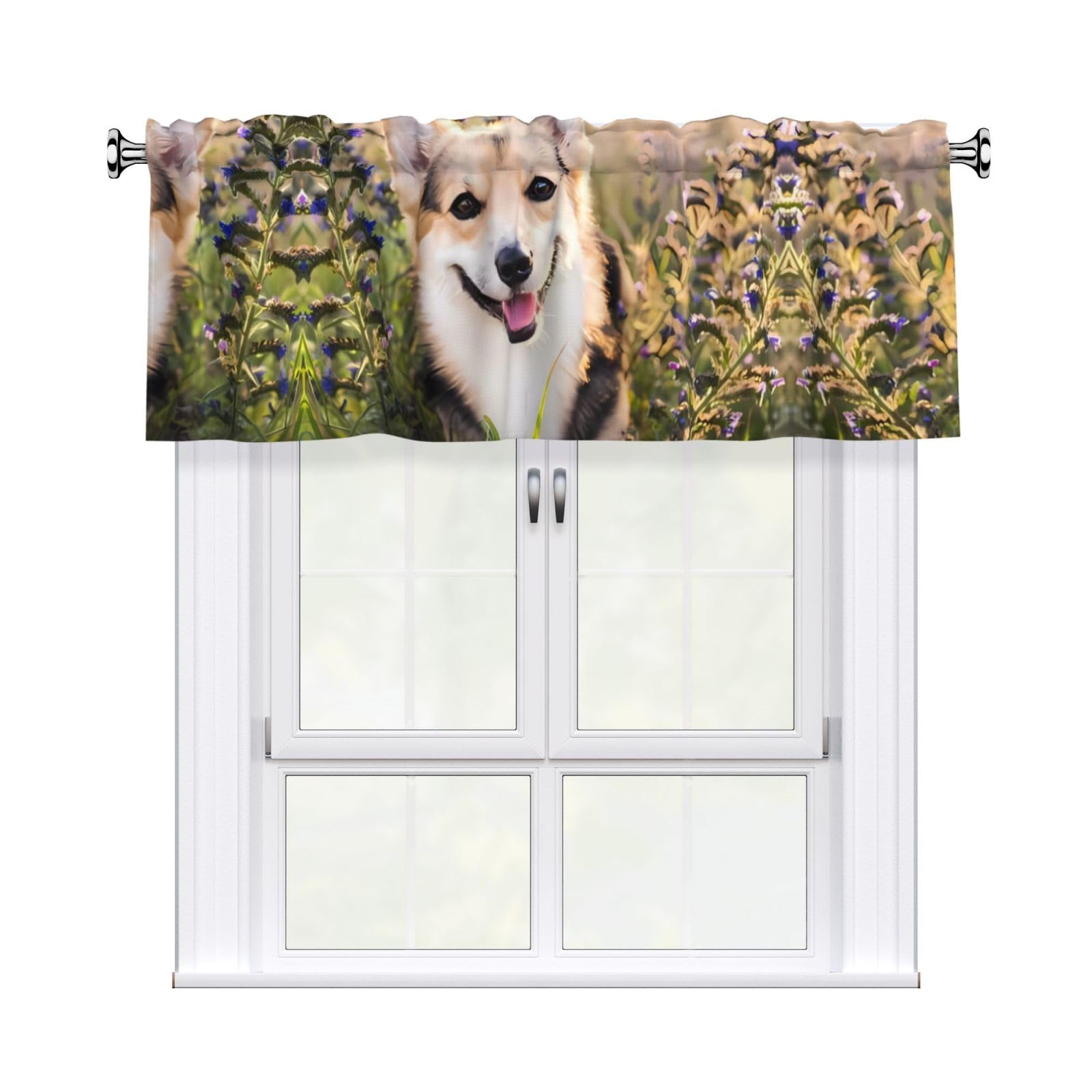 WHJSHOP Dog Prints Curtain Valance 54x18in - Peach Skin Kitchen Window Layer, Filtered Light & Quick-Install Rod Pocket Cover