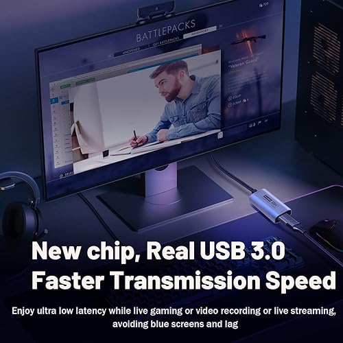 Miniatura 5 de GUERMOK Tarjeta de captura de video, USB 3.0 HDMI a USB-C dispositivo de captura, transmisión y grabación a 2K 30FPS 1080P 60FPS, compatible con
