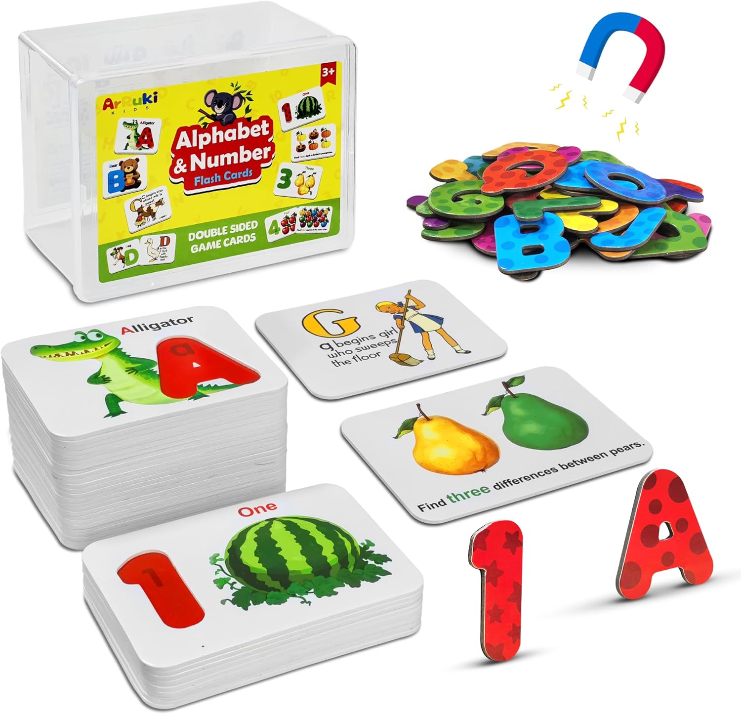 Magnetic Numbers and Alphabets Flash Cards Set - ABC Letters and Numbers Animal Pattern Board Matching Puzzle Games for Group Play, Montessori Educational Toys for Preschool Kids Age 3 4 5 Years