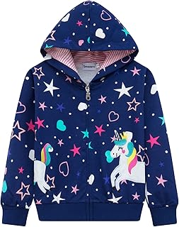 Girls Hoodie Toddler Zipper Jumper Unicorn Zip Up Hooded Sweatshirt Kids Long Sleeve Cotton Christmas Hoodies Tops for Gir...