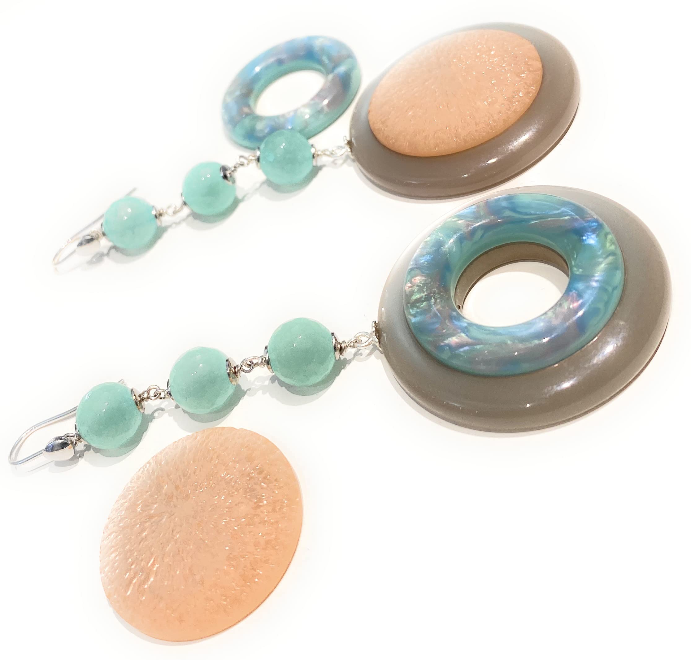 Orecchini pendenti argento sterling avventurina dischetti resina colorata intercambiabili moda mare