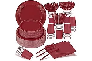 Burgundy Paper Plates - 228-Piece Party Supplies Set