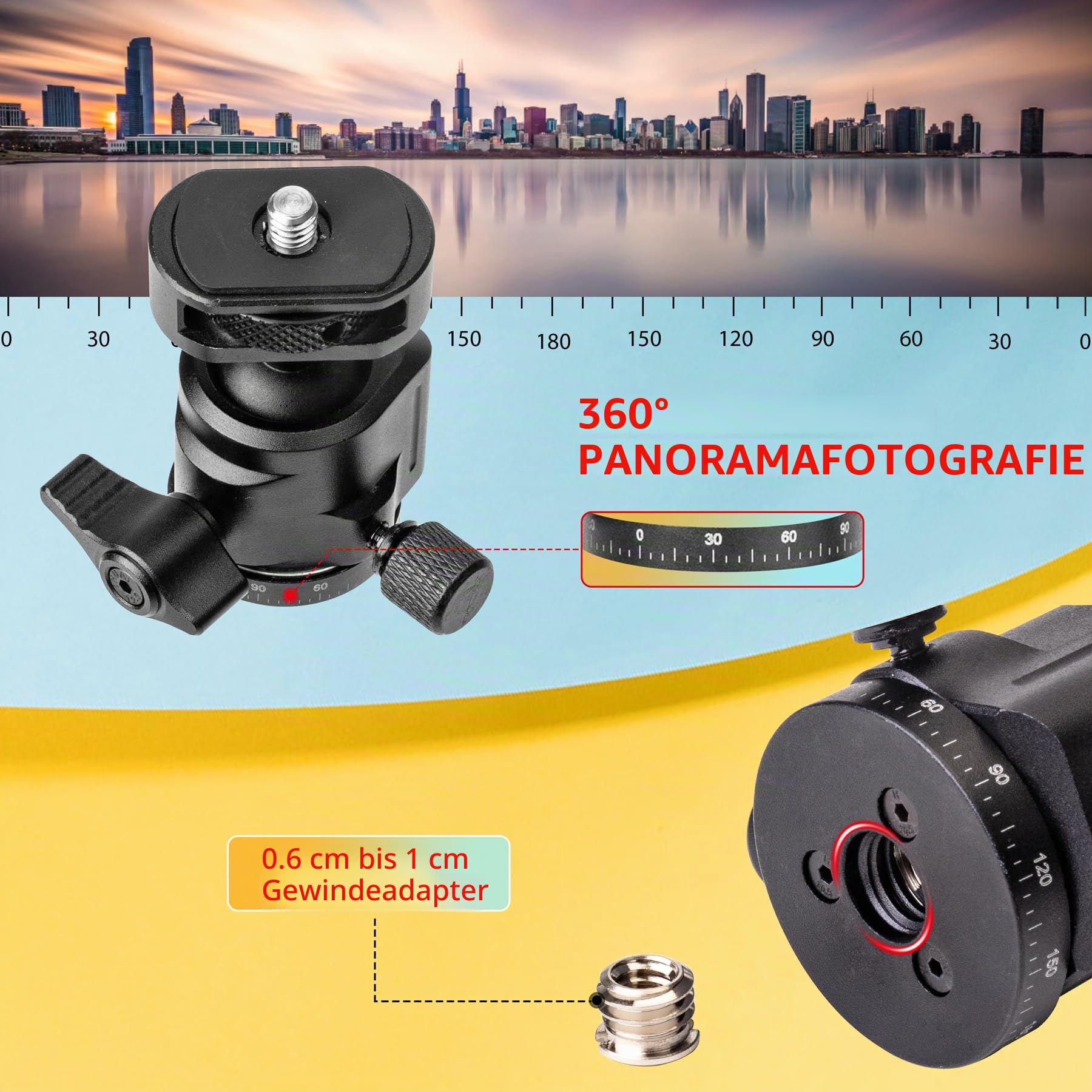 Zeadio Robustes Stativ-Set aus Metall, 1/4" Adapter Stativgewinde mit Smartphone-Halter & Action-Cam-Adapter Handy-Stativ & Reisestativ für iPhone/Android Kamera Gimbal Action-Cam u.a