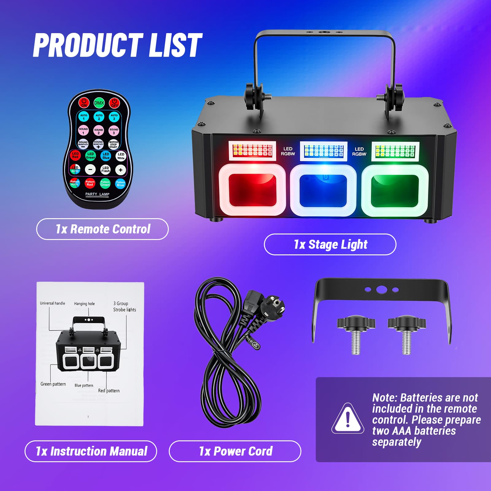 Lumière Disco DJ avec Télécommande, Lumière de Fête, Jeux de Lumières LED RGBW, 90 Motifs Dynamiques, Activation Sonore, DMX, pour Anniversaire, Club, Mariage et Bar