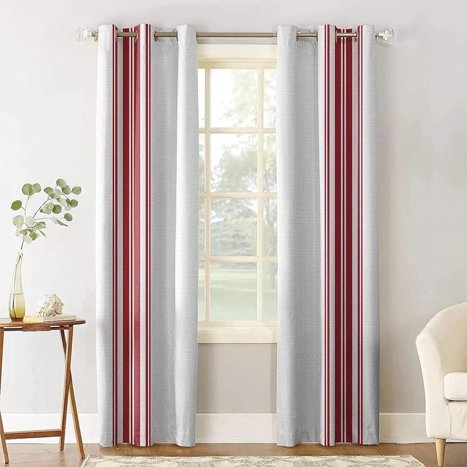 Red and White Stripes Blackout Window Treatments, Simple Thermal Insulated Curtains for Bedroom, 2 Panels Grommet Light Filtering Window Drapes for Living Room Patio Home Decor - 42x72in