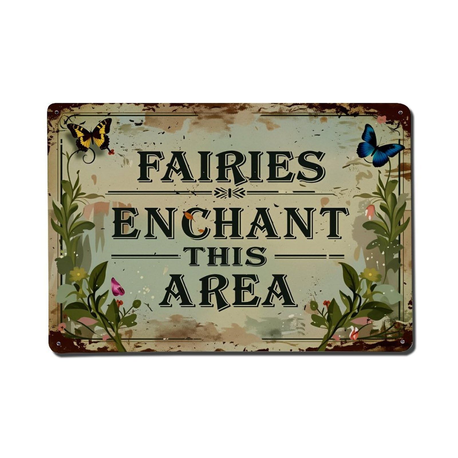 Enderetf Vintage Fairies Enchant This Area Tin Sign Metal Poster, Home Bar Garage Man Cave Cafe Indoor & Outdoor Wall Decoration 8X12inches