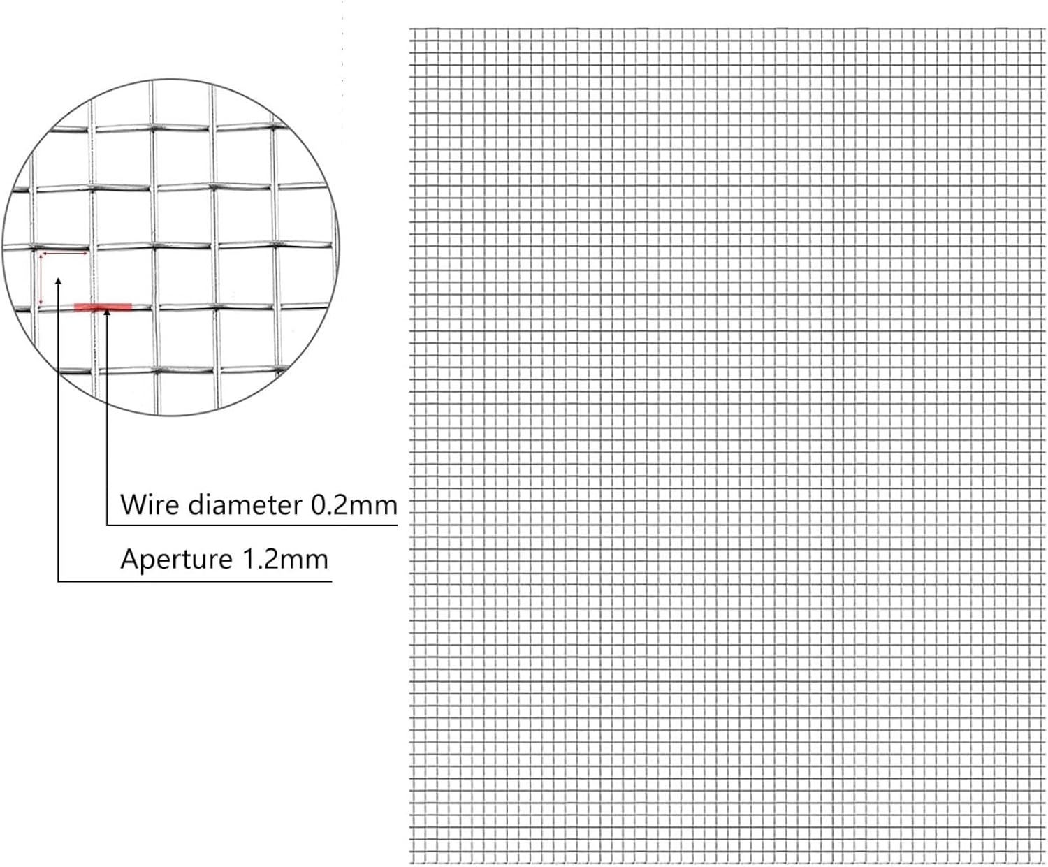 Metal Wire Mesh Screen Cloth Stainless Steel, 304 Woven Netting, 22 Mesh Barrier for Garden Fencing Vent Guards Workshop Use