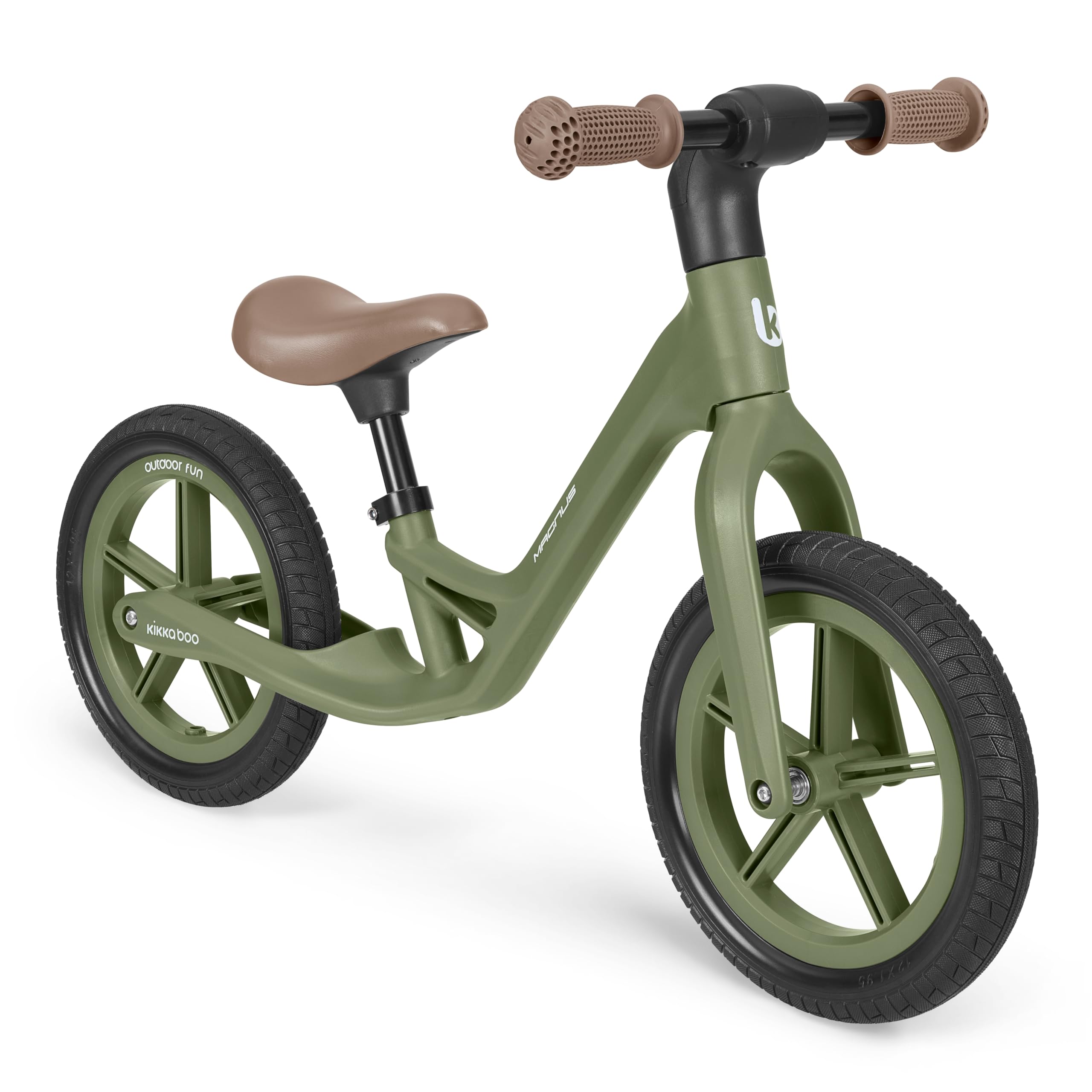KikkaBoo Magnus Laufrad für Kinder 3–6 Jahre, Leichter Fiberglas Rahmen, Verstellbarer Sitz, rutschfeste Griffe, Robuste PU Räder