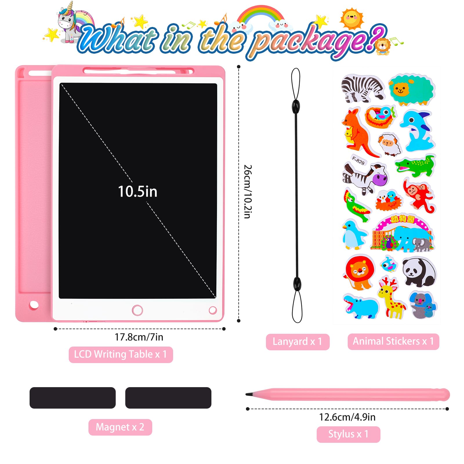 Tablette Dessin Enfant 10.5 Pouces Écriture LCD avec Bouton Suppression Interrupteur Verrouillage Rose