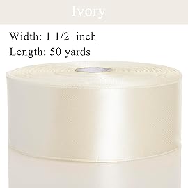 YASEO 1 1/2 Inch Ivory Solid Satin Ribbon, 50 Yards Craft Fabric Ribbon for Gift Wrapping Floral Bouquets Wedding Party Decoration