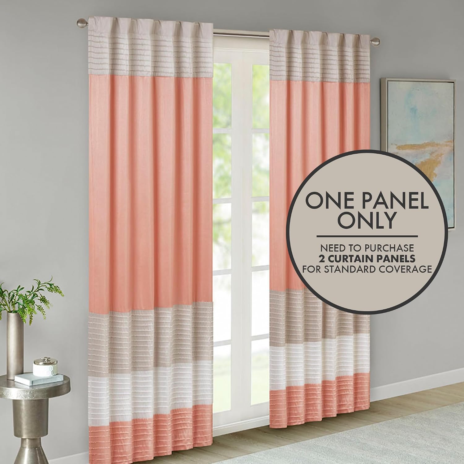 Madison Park Window Curtain Single Panel Faux Silk, Elegant Pleats, Rod Pocket Curtains for Living Room Privacy, Room Darkening Window Curtain for Bedroom and Dorm, Amherst, 50x84", Coral