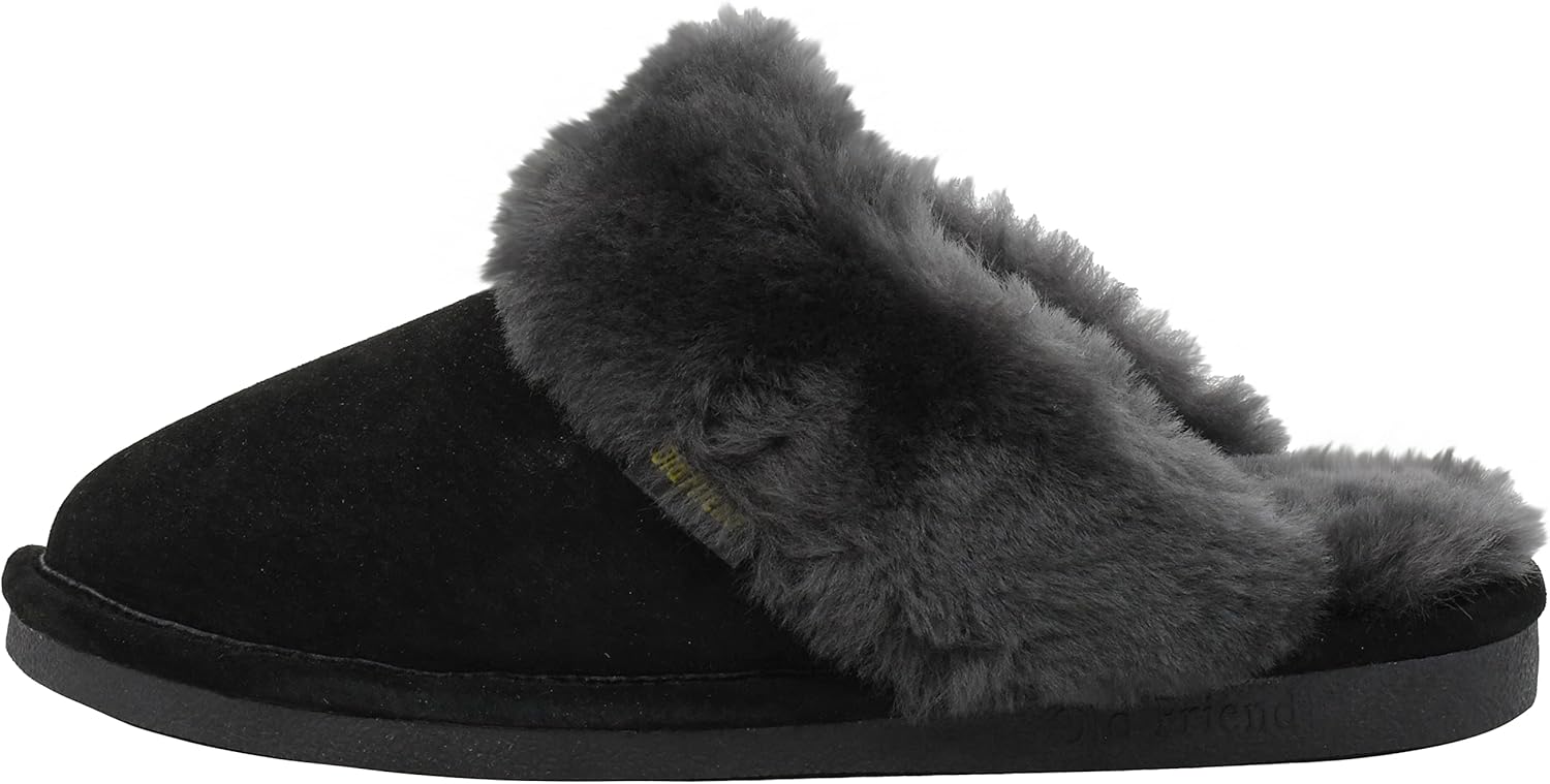 Old Friend Womens Scuff Slippers, Black/Grey 8 M US