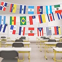 Vista 1 de Juego de 2 banderas de cadena de América Latina de 21 países, decoraciones del mes de la herencia hispana, banderas de bandera latina surtidas de 25