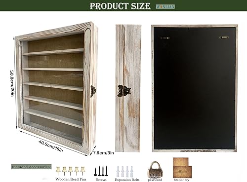 Miniatura 5 de WANLIAN Caja de sombra grande con estantes, 16 x 20 pulgadas, vitrina de madera con ventana acrílica, 5 estantes extraíbles y respaldo de lino