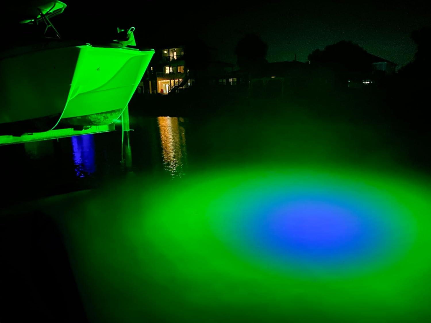 Mega-Watt Iris Underwater LED Lighting System, Underwater Dock Light, Fish Light, 32000 Lumens (Blue/Green (Center/Outer), 80 Foot Power Cord)