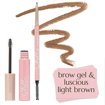 Chella Brow Minimalist Kit Define & Hold Eyebrow Pencil Light Brown + Eyebrow Defining Gel Clear Duo for Effortless Brows