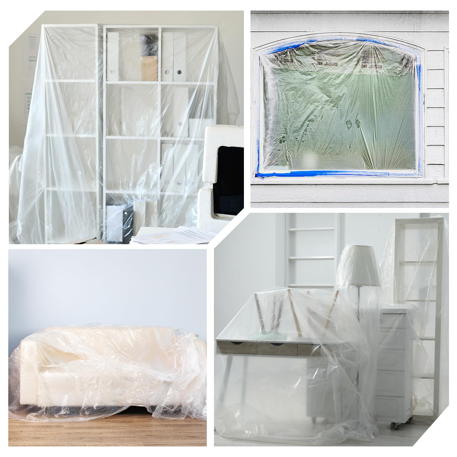Abdeckfolie Maler 4er Set 4×5m Transparente PE Baufolie für Renovierung