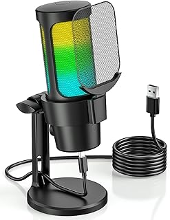 Anykuu USB Gaming Mikrofon mit Ständer Plug & Play PC Mikrofon mit Mute-Taste, RGB-Beleuchtung, Pop-Filter & 1,8 m USB-Kabel Kondensatormikrofon für Streaming, Podcast & Online-Meetings