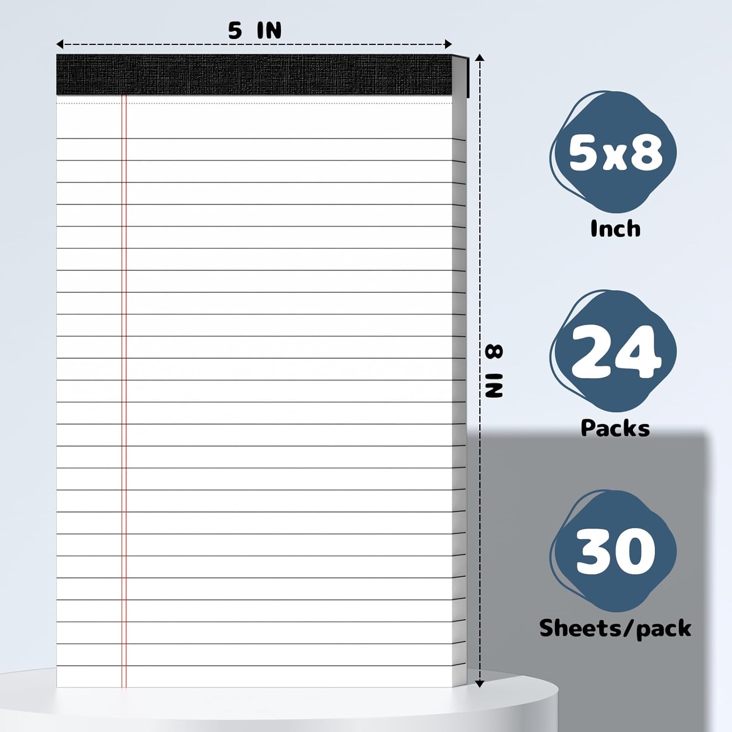 5x8 Legal Pads Writing Pad Note Pads, 24 Pack College Ruled Lined Paper Pad, White Perforated Notebook, Premium Notepads for School Office Home, 30 Sheets/Pack