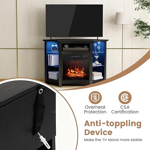 Miniatura 3 de Tangkula Soporte de TV de 45 pulgadas con inserto de chimenea centro de entretenimiento de chimenea eléctrica con estantes ajustables 3 brillo