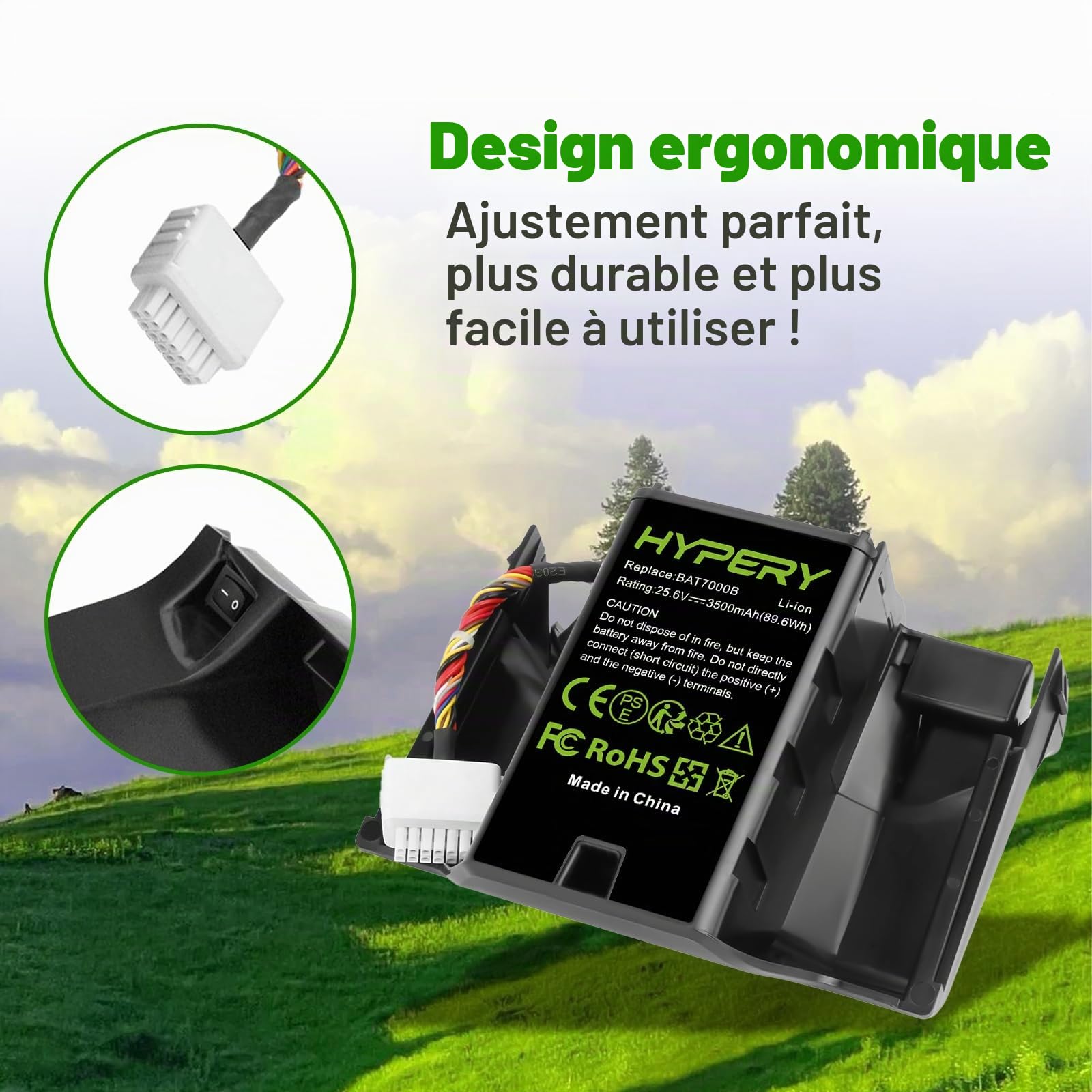 Batterie Li-ion de rechange 25,6 V 3500 mAh compatible avec Robomow Premium RC302, RC304, RC304u, RC306, RC308, RC308u, RC312, RC312u, remplace BAT7000B, MRK7005A