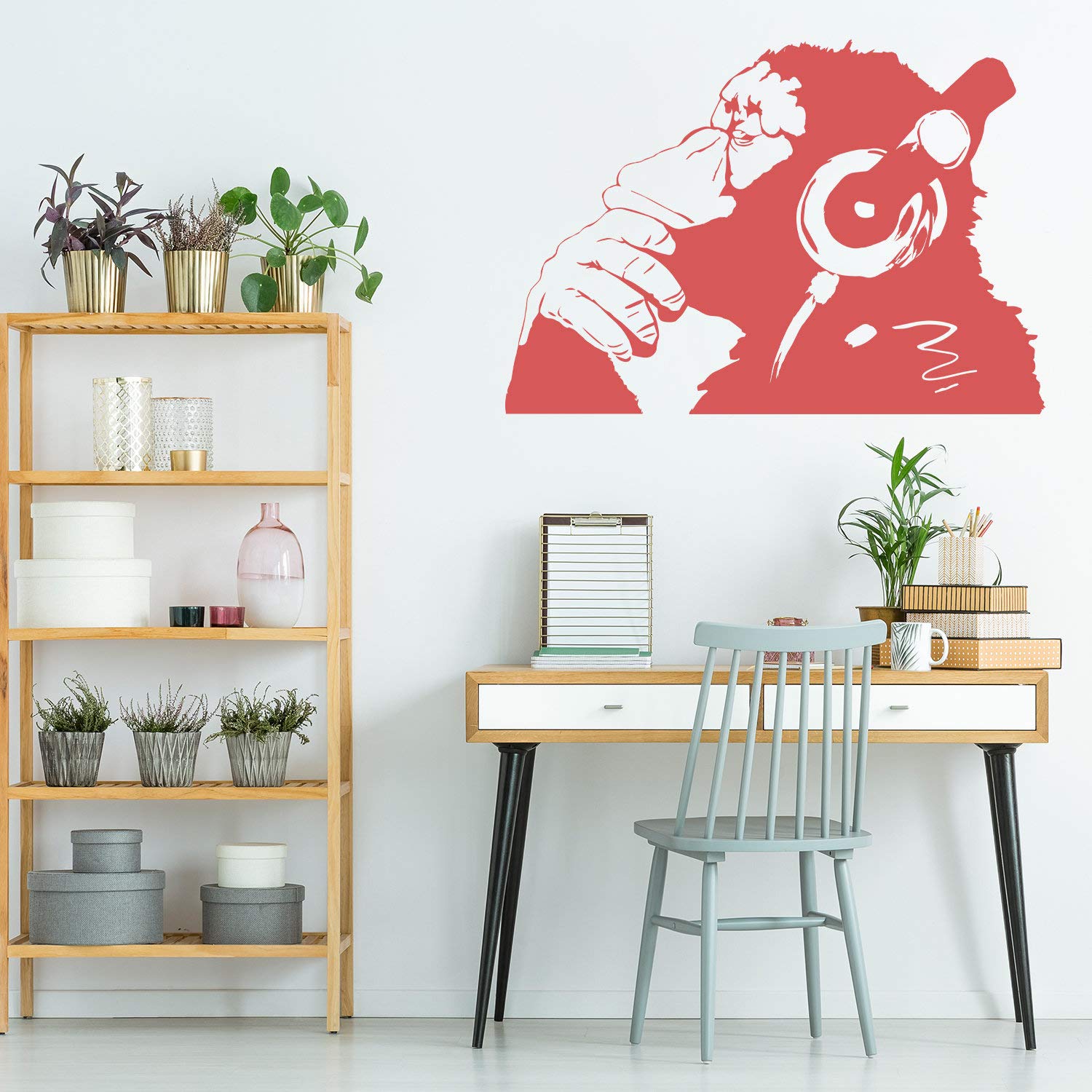 Banksy Thinking Monkey - Adesivo da parete in vinile con stampa dj impermeabile pensatore Smart Decal - Street Thought cuffie Music Think Stickers