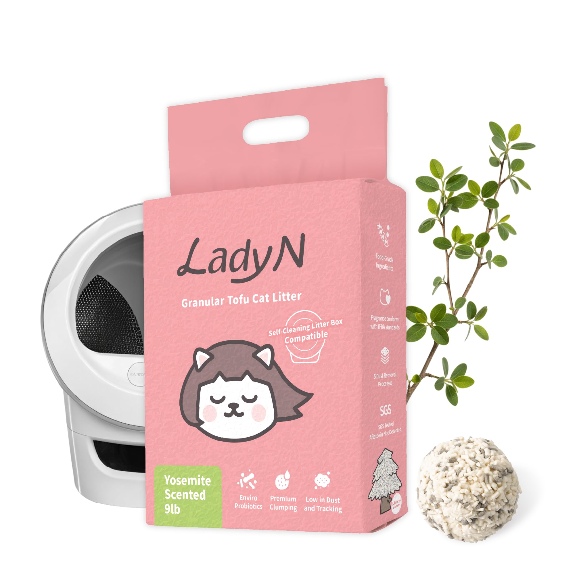 Lady N Tofu Cat Litter, Low Dust Compatible with Auto-Box Yosemite 9lb