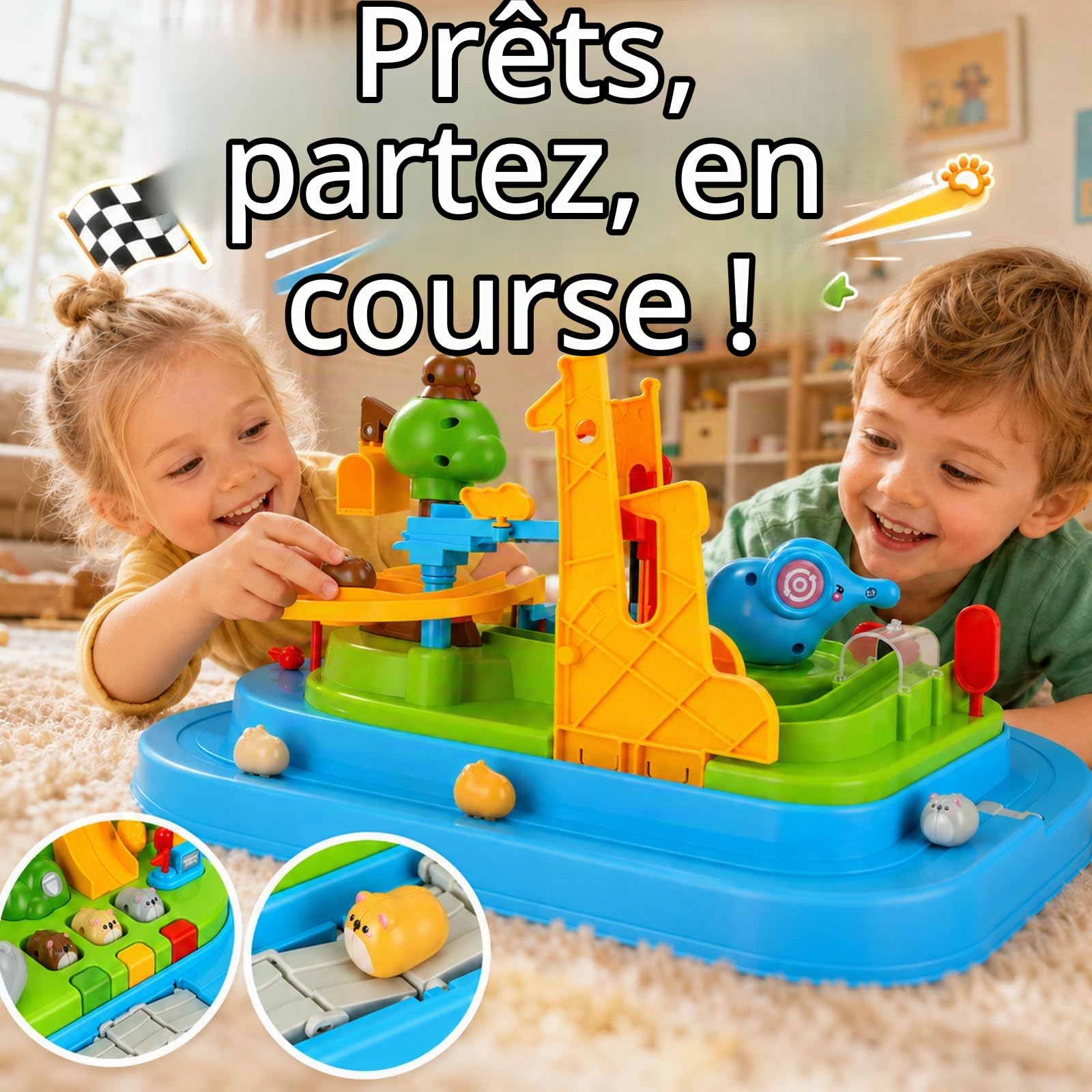 Circuit de Course Aventure Voiture Set : Véhicules Hamster Magnétiques – Aventure au Parc Animalier en 20 Niveaux sans Pile, Jouet Mécanique STEM Dès 3 Ans, Développement Motricité Fine & Logique