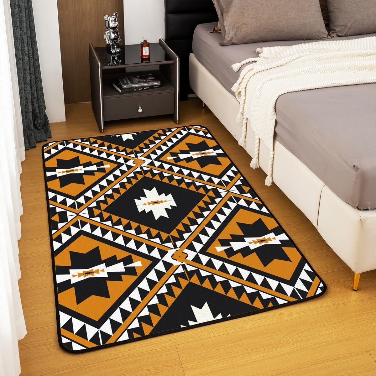 Erosebridal Ethnic Bohemian Carpet,Western Boho Aztec Machine Wash Dry Area Rug,Tribe Triangle Indoor Floor Mat,Vintage Exotic Decorative Accent Rug Decor for Kids Boys Teens,5x7